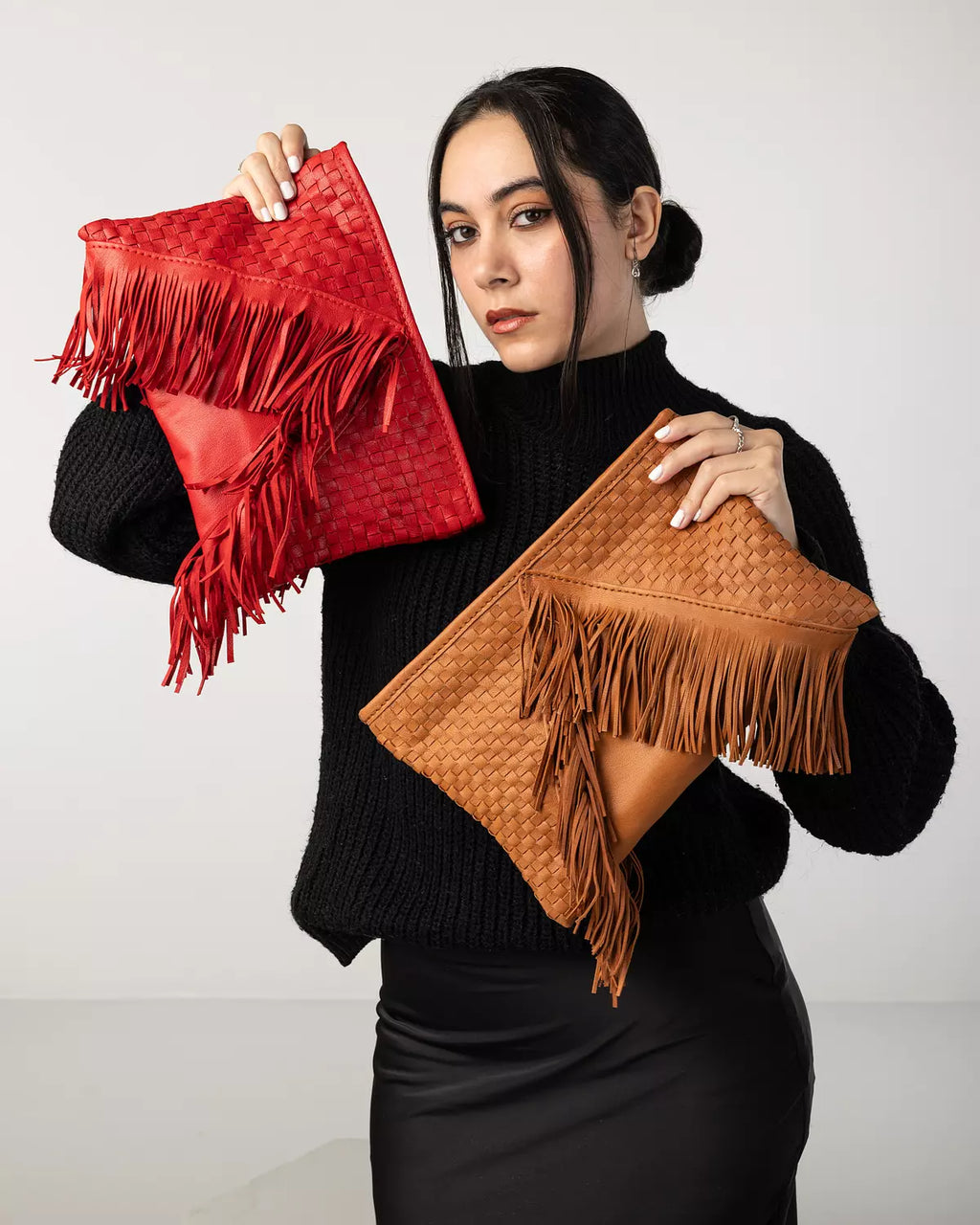 Woven and fringes Clutch